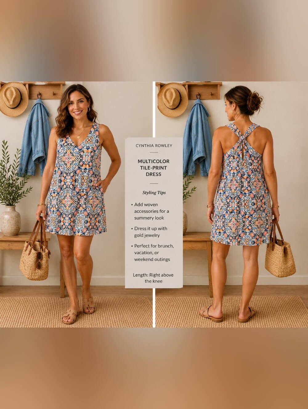 Cynthia Rowley Multicolor Tile-Print Dress